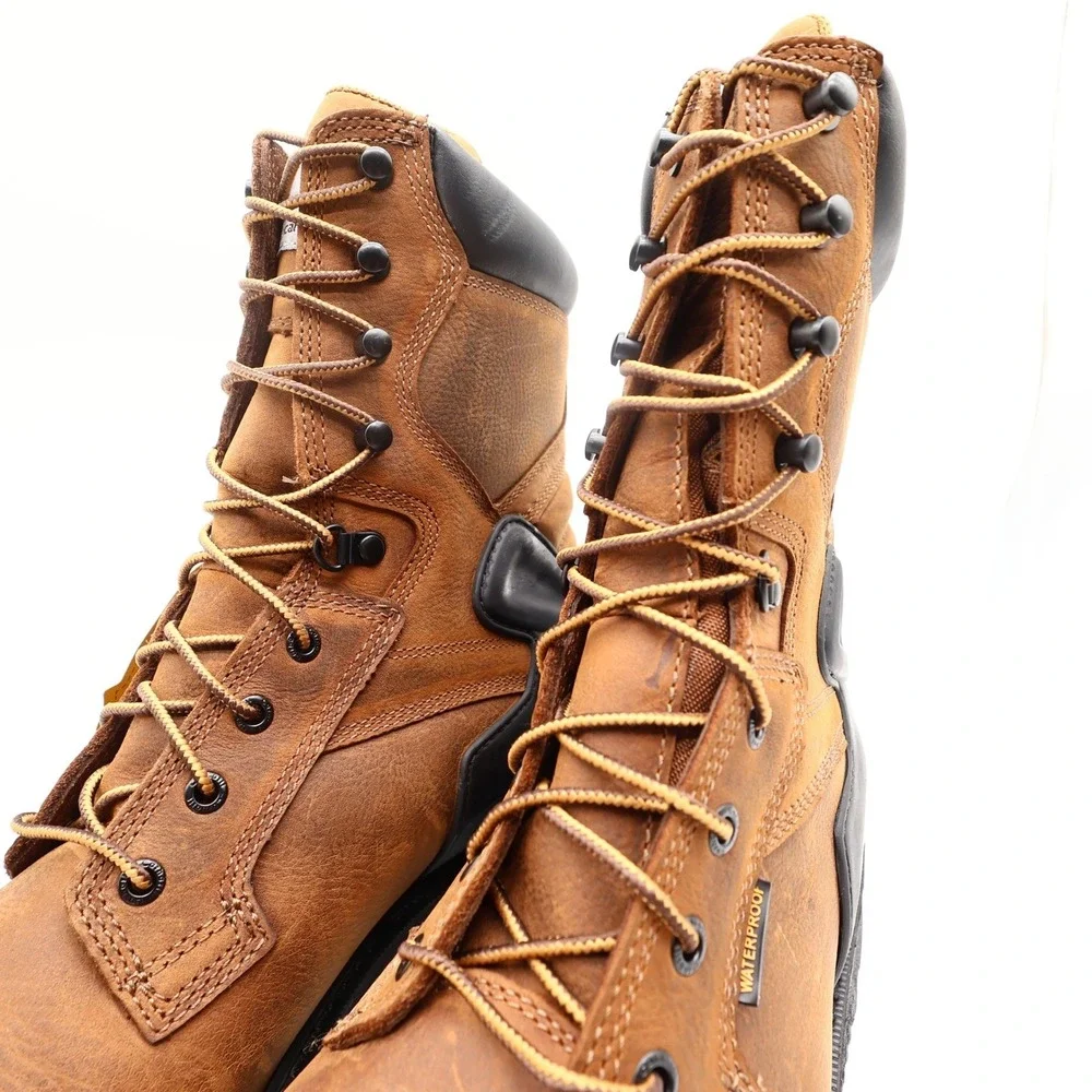 Carhartt Work Boots Mens 12 W Brown Leather Waterproof 8